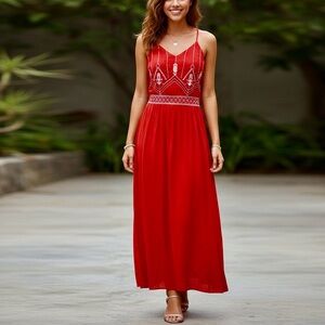 Sugarlips Red Maxi Dress with White Detailing